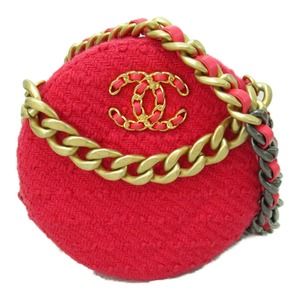 CHANEL Chanel19 Round Pochette Chain Bag Wool Tweed Pink